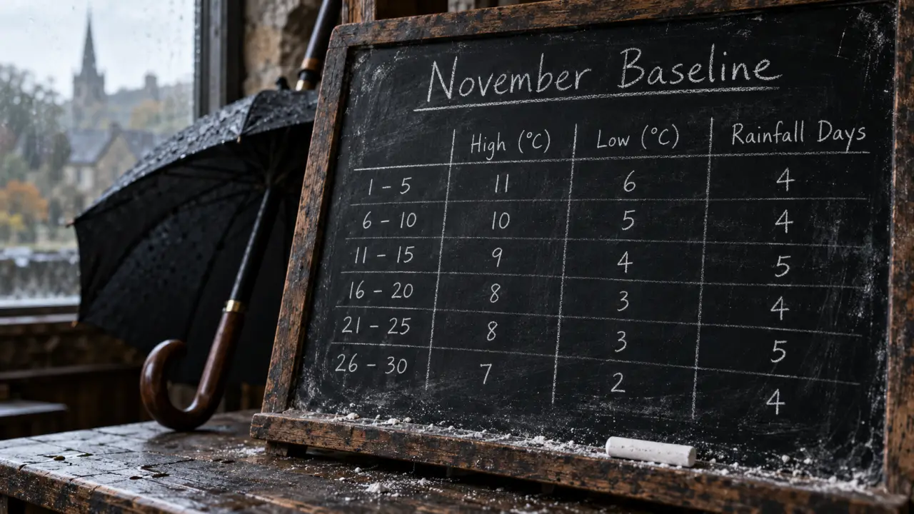 BBC Weather Sheffield November climate baseline forecast comparison