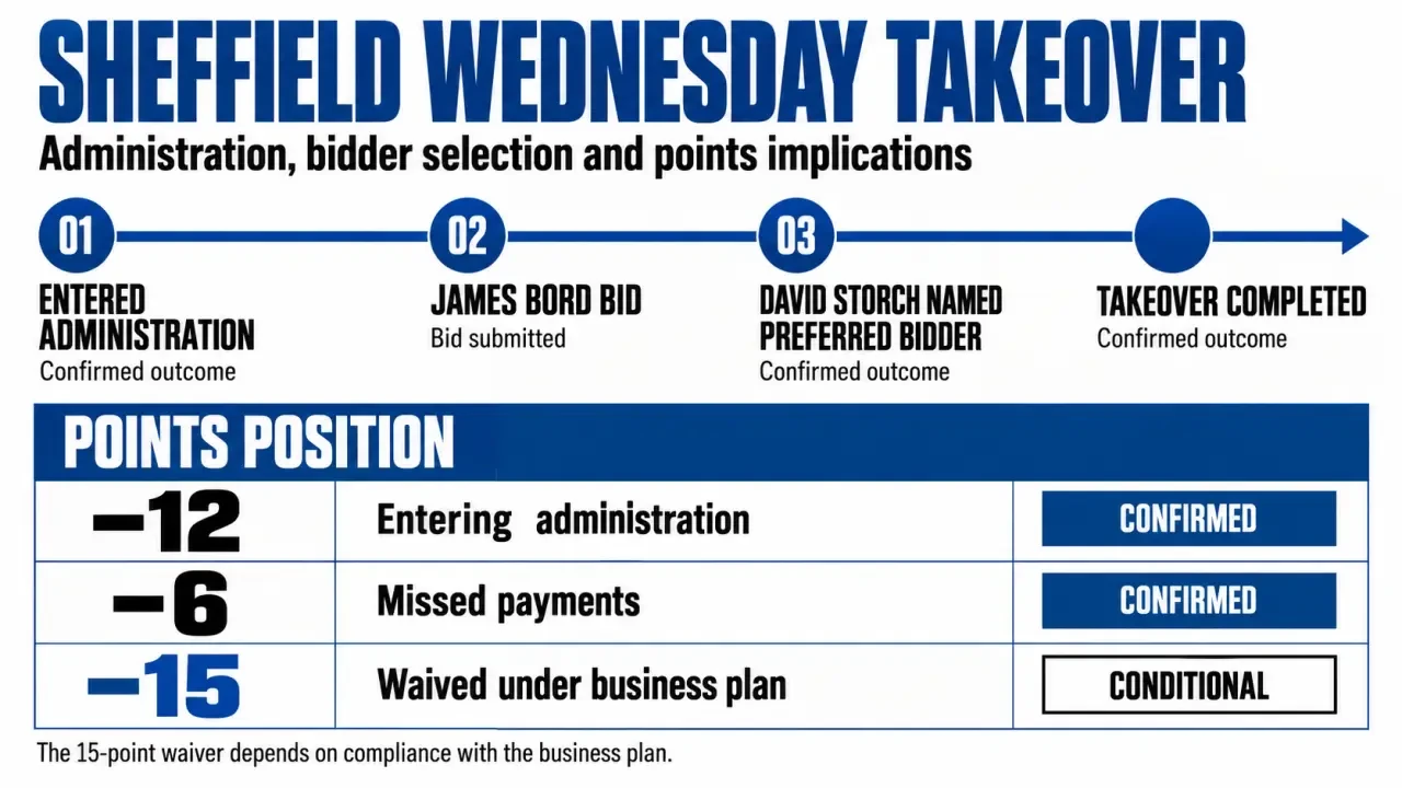 Sheffield Wednesday takeover timeline and points deduction summary