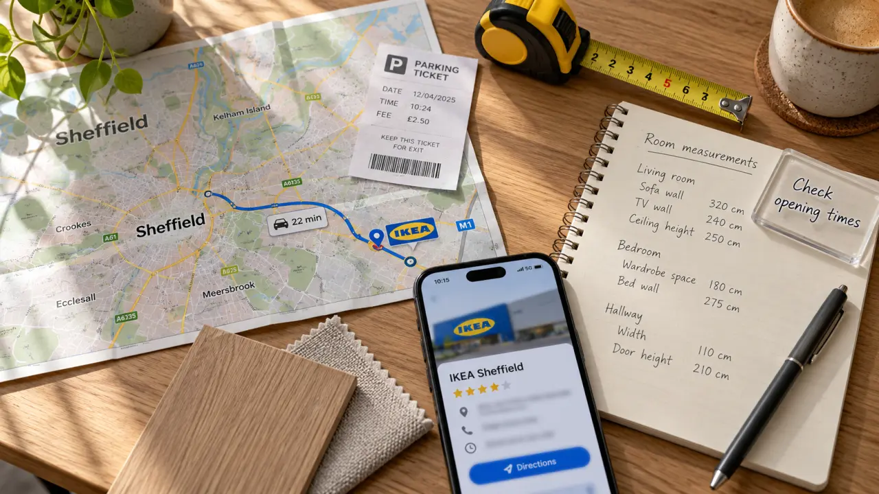 IKEA Sheffield shopping trip planning desk scene map and notes
