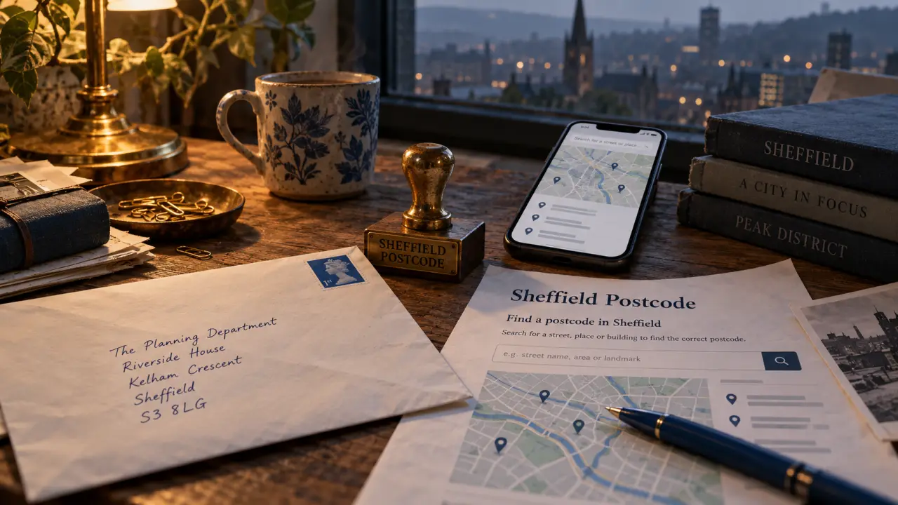Sheffield city postcode map concept: 28 districts envelope and form