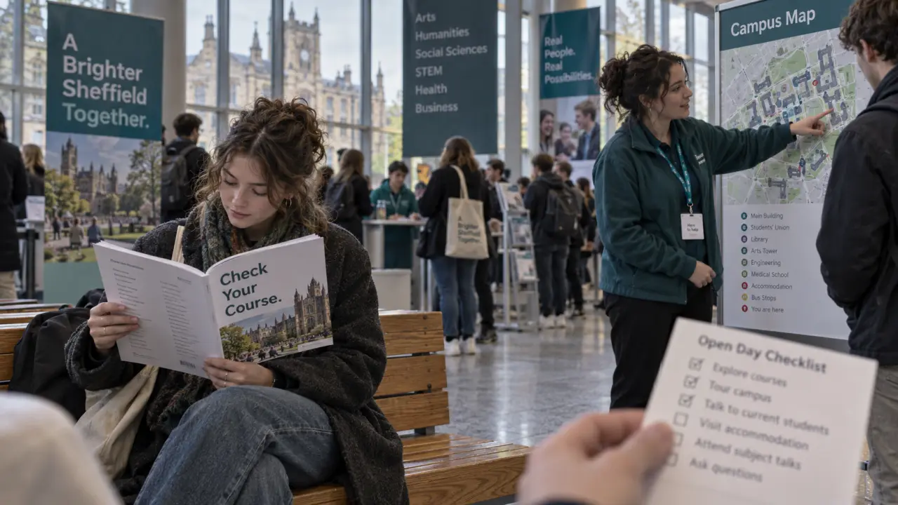 Sheffield Hallam University open day: applicant reads course handbook